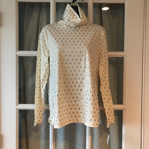 NWT! Talbots Tee Christmas trees size M long sleeve white and gold turtleneck - Picture 9 of 9